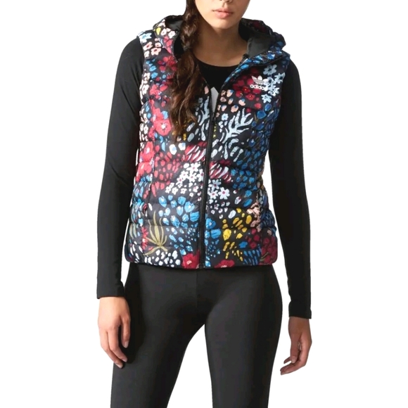 Adidas Original AOP hooded quilted puffer vest vibrant, colorful women's size XS - Picture 2 of 13